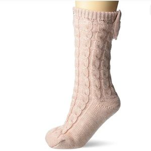 UGG Pink Cloud/ Gold Laila Bow Fleece Lined Socks.